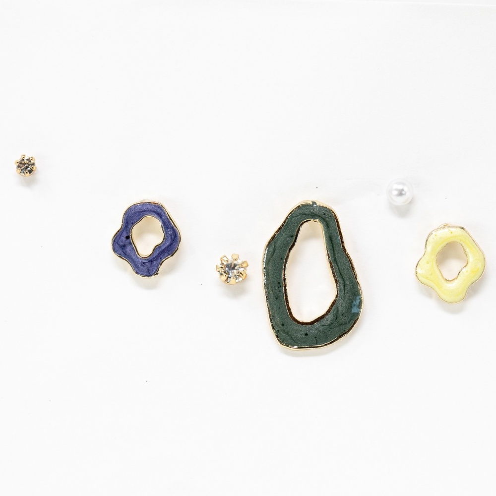rhinestone geometric abstract earring stud set 6